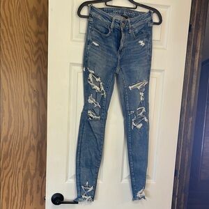 American Eagle Outfitters Blue Skinny Distressed Jeans